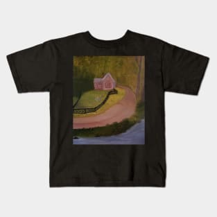 Cottage In The Woods oil painting by Tabitha Kremesec Kids T-Shirt